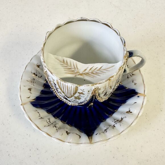 Rare 19th century Made In Germany Tea Cup & Saucer Set Cobalt Blue &‎ Gold Trim - Picture 2 of 11